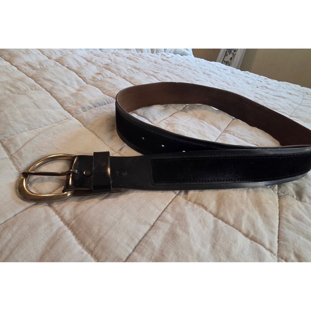 Unbranded Leather Velvet Inlay Belt Mens 44 Black Good Silver Buckle Classic